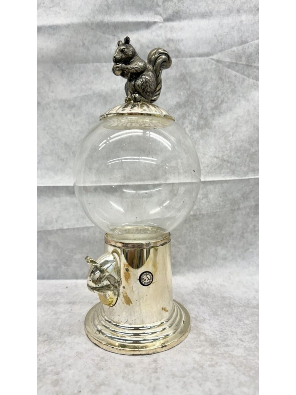 Godinger Silver Art Squirrel Candy Gumball Dispenser Glass Jar Silverplate 12”